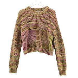 Anthropologie Sweater Womens Large Chunky Knit Cropped Ombre Marled Pink Yellow